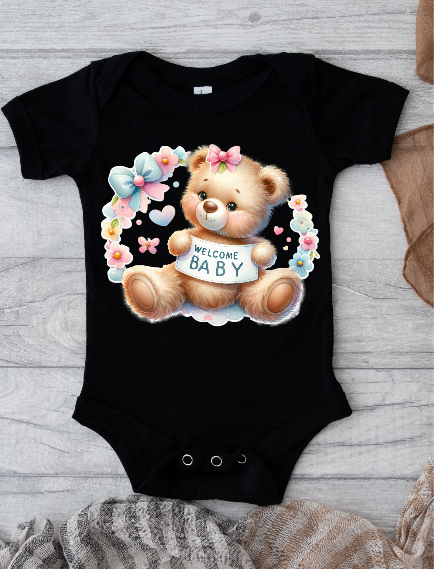 WELCOME BABY TEDDY BEAR SERIES FLORAL GARLAND
