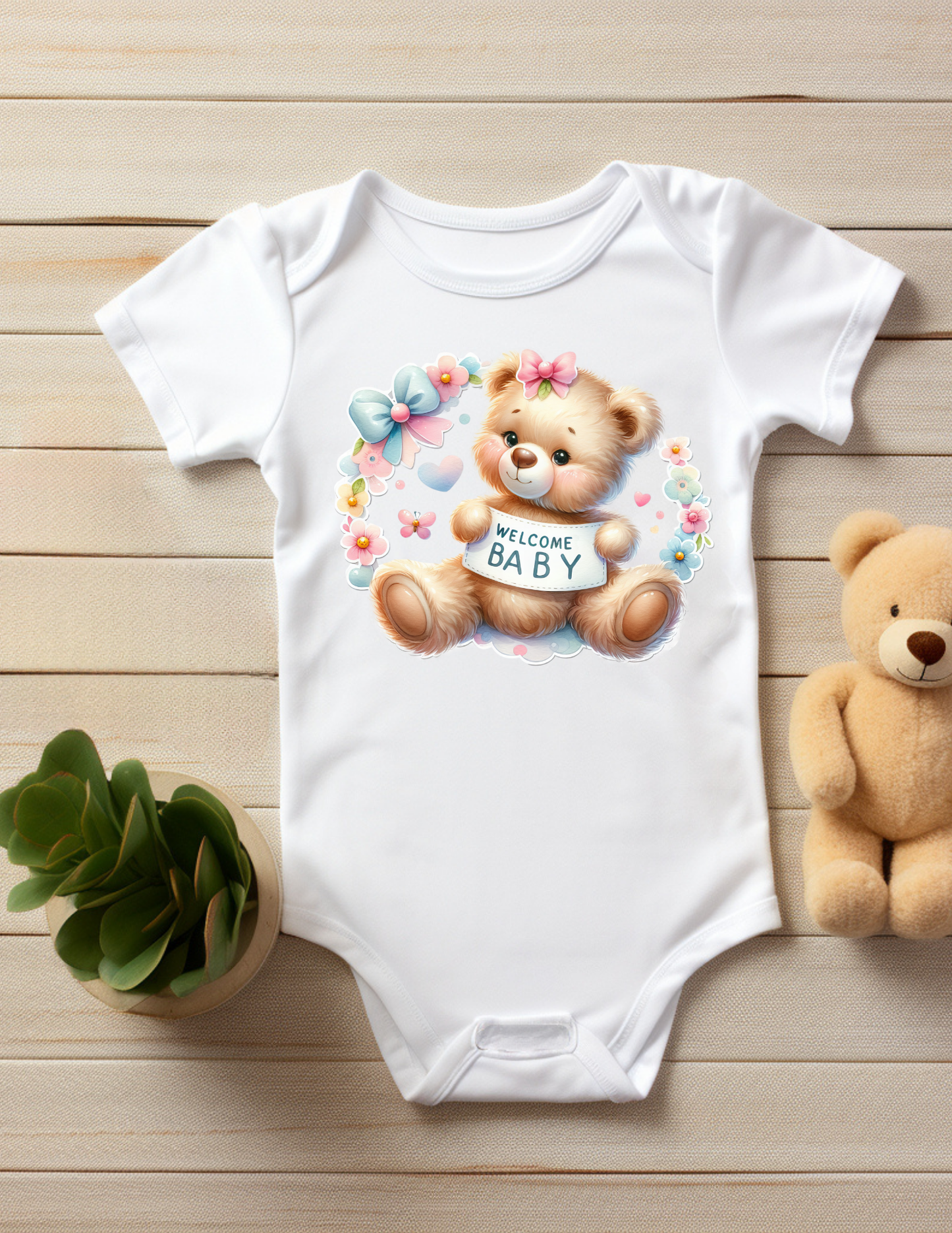 WELCOME BABY TEDDY BEAR SERIES FLORAL GARLAND