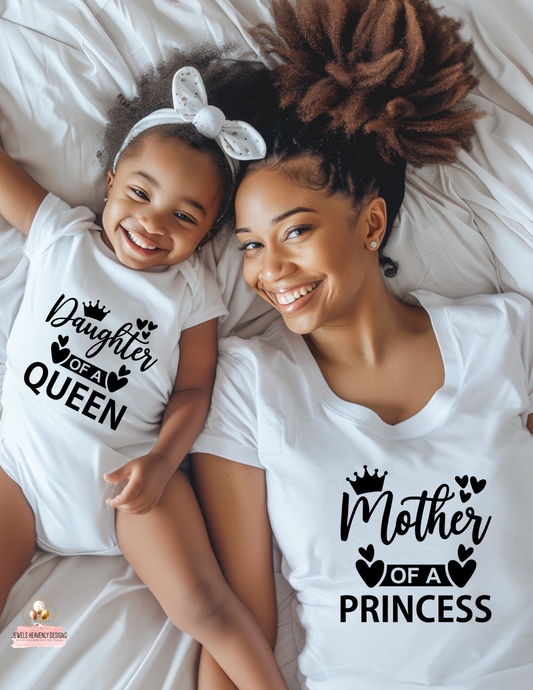 QUEEN AND PRINCESS T-SHIRT AND ONESIE SET