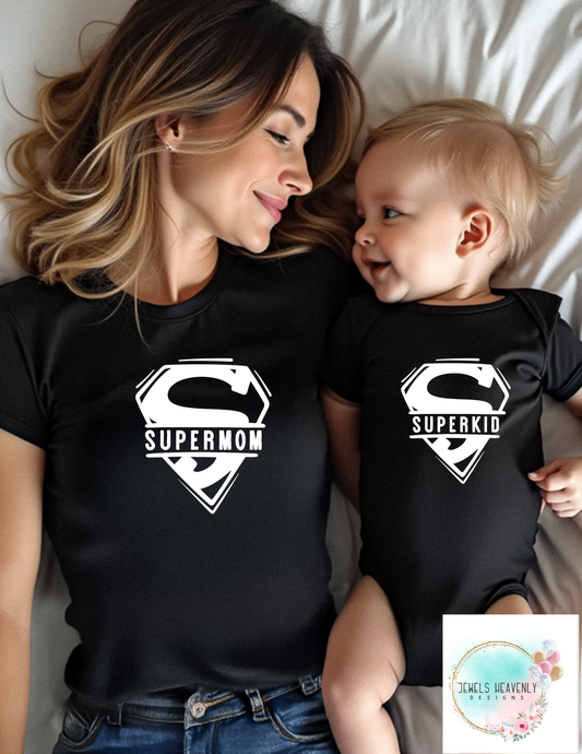 SUPER MOM-KID T-SHIRT AND ONESIE SET